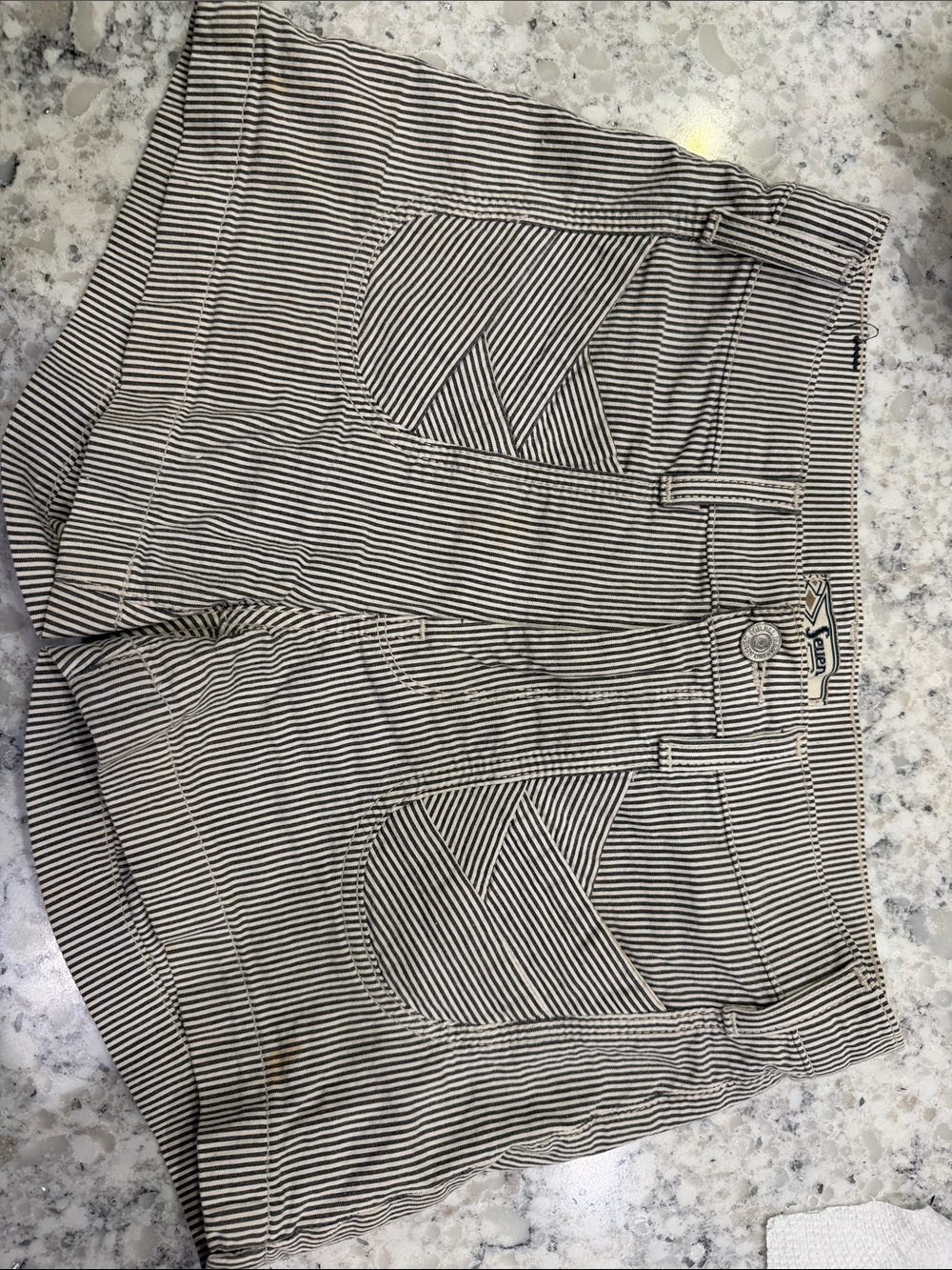 7 For All Mankind Black and White Striped Jean Shorts